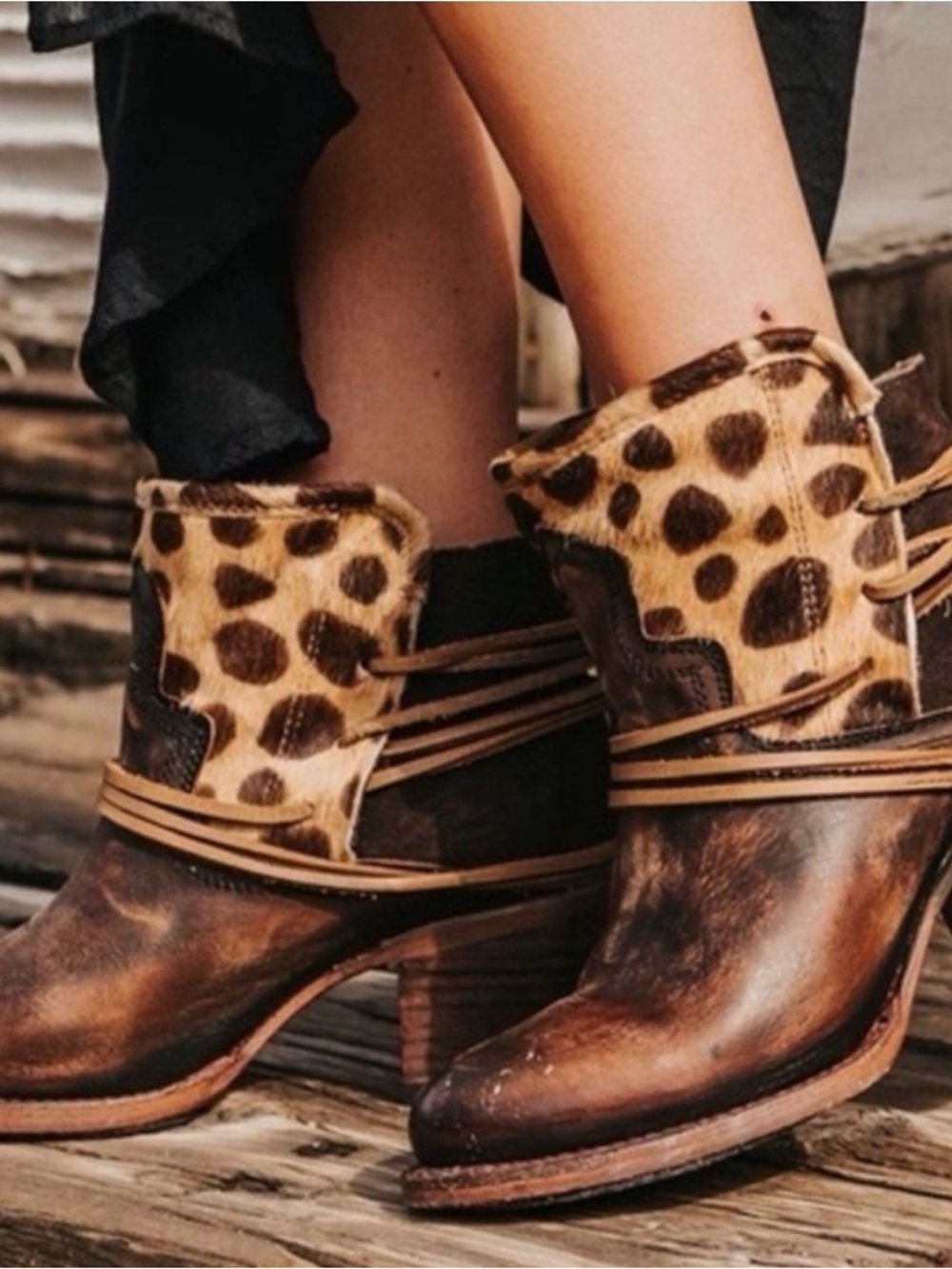 Freebird by Steven Brown Leather Ankle Boots with Leopard Accent